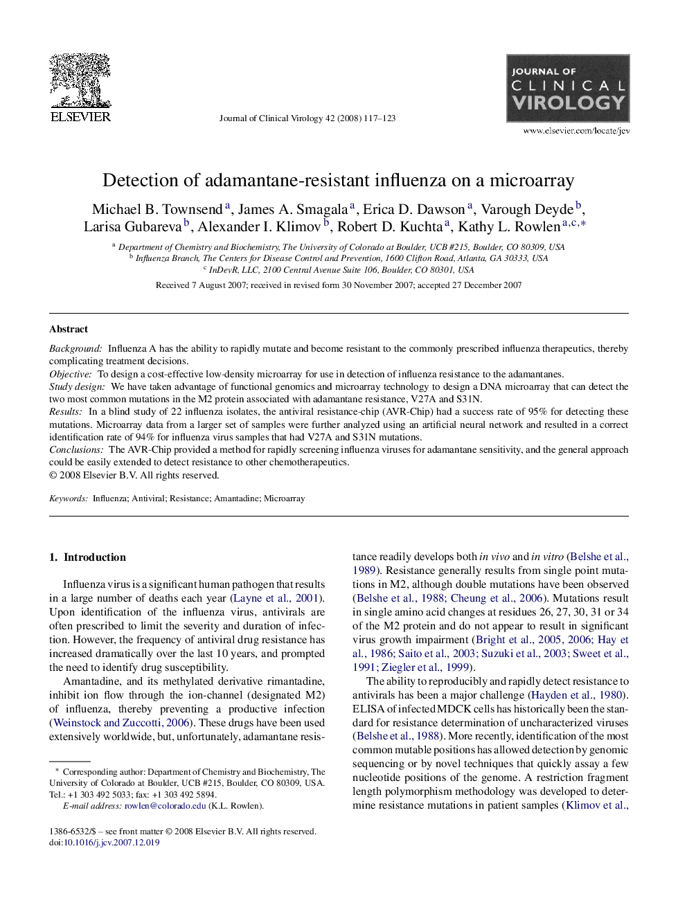 Detection of adamantane-resistant influenza on a microarray