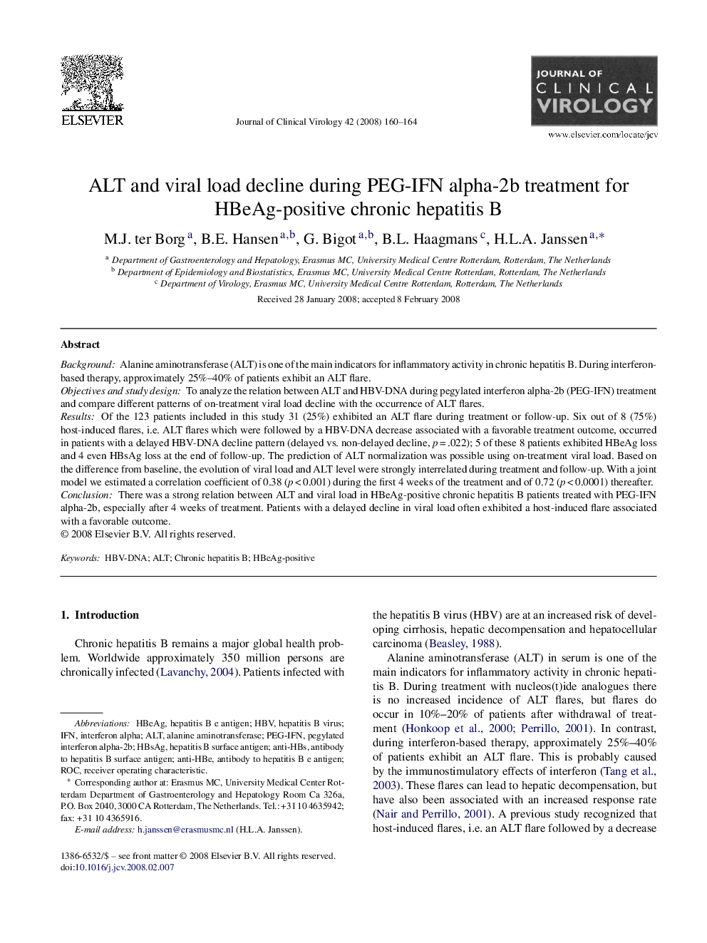 ALT and viral load decline during PEG-IFN alpha-2b treatment for HBeAg-positive chronic hepatitis B