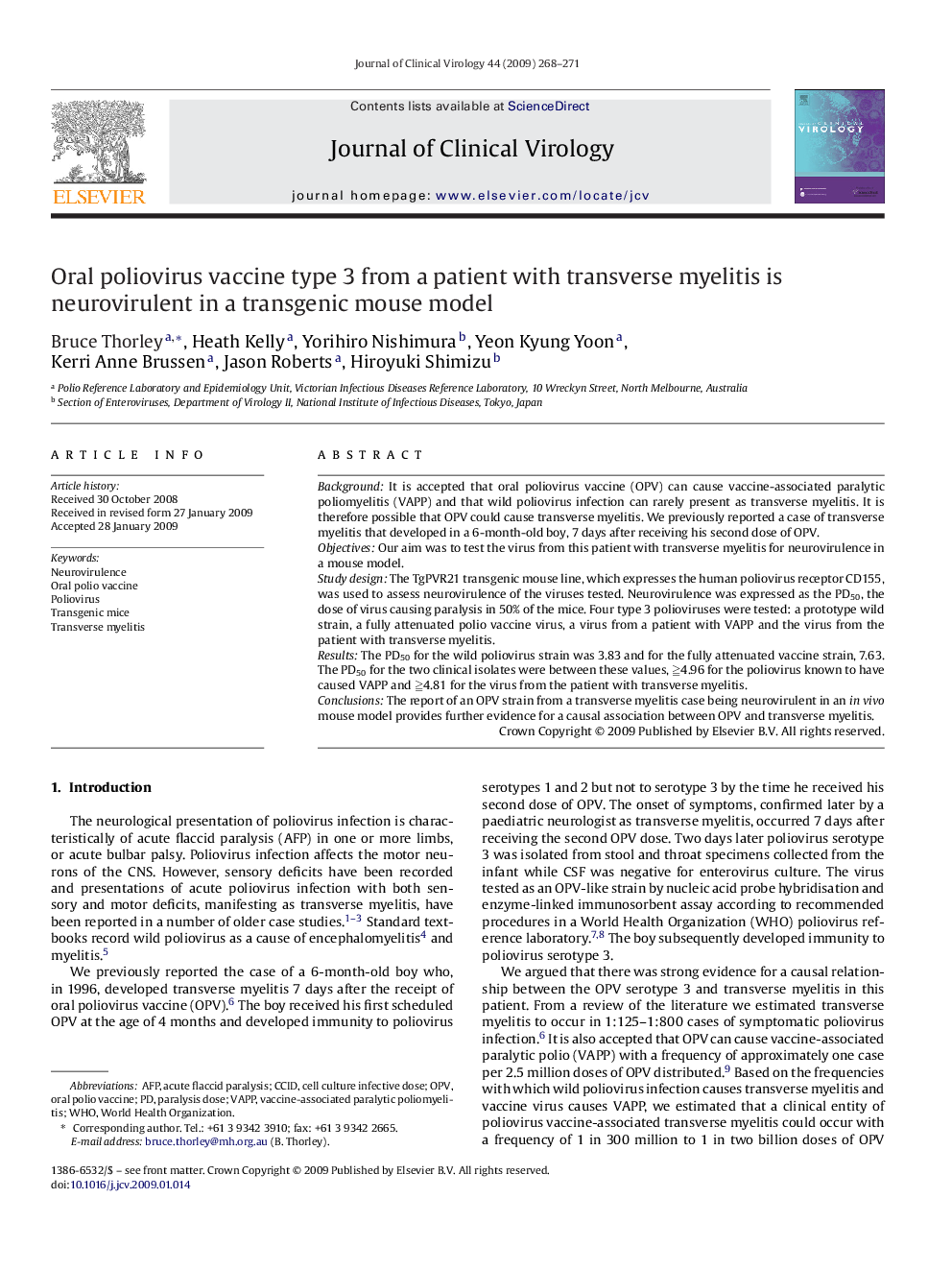 Oral poliovirus vaccine type 3 from a patient with transverse myelitis is neurovirulent in a transgenic mouse model