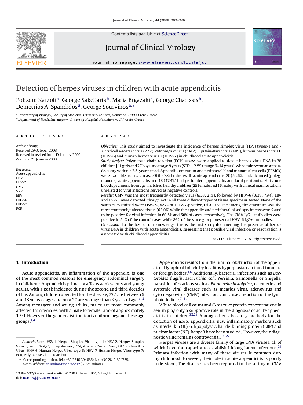 Detection of herpes viruses in children with acute appendicitis