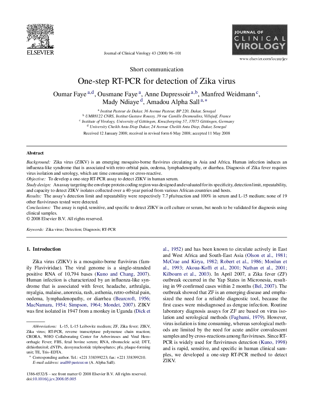 One-step RT-PCR for detection of Zika virus