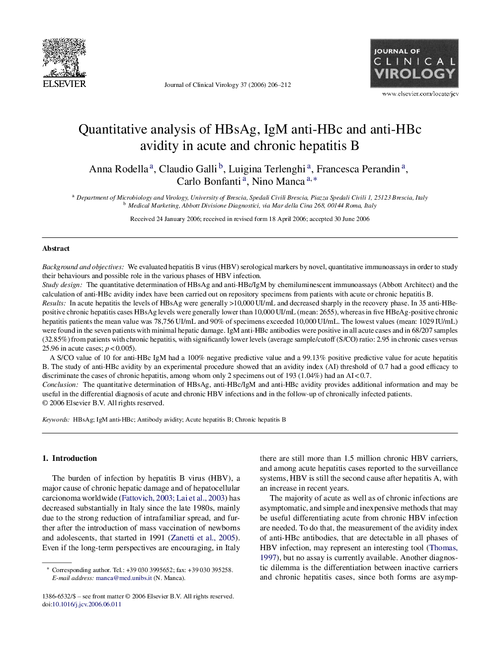 Quantitative analysis of HBsAg, IgM anti-HBc and anti-HBc avidity in acute and chronic hepatitis B