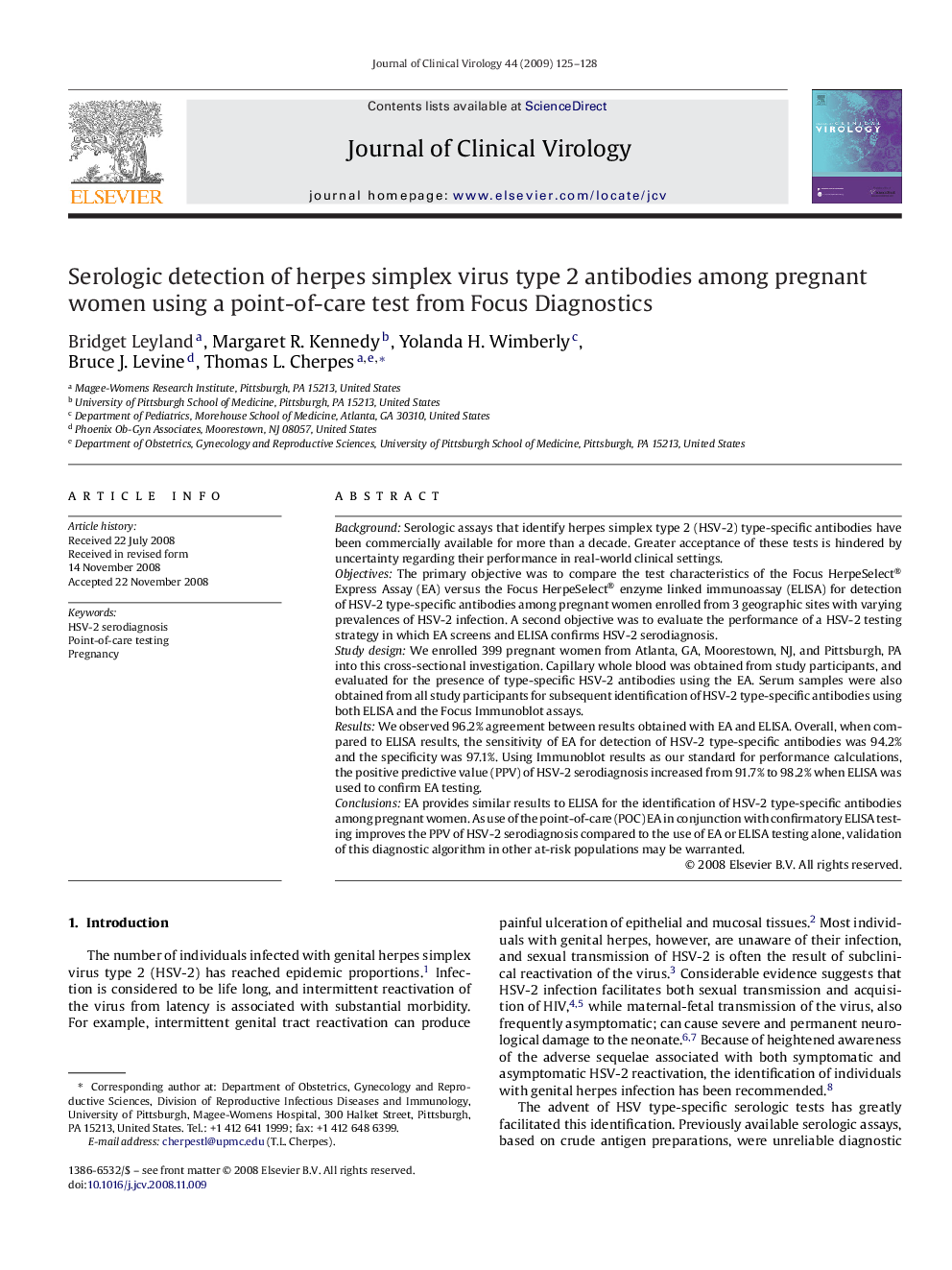 Serologic detection of herpes simplex virus type 2 antibodies among pregnant women using a point-of-care test from Focus Diagnostics
