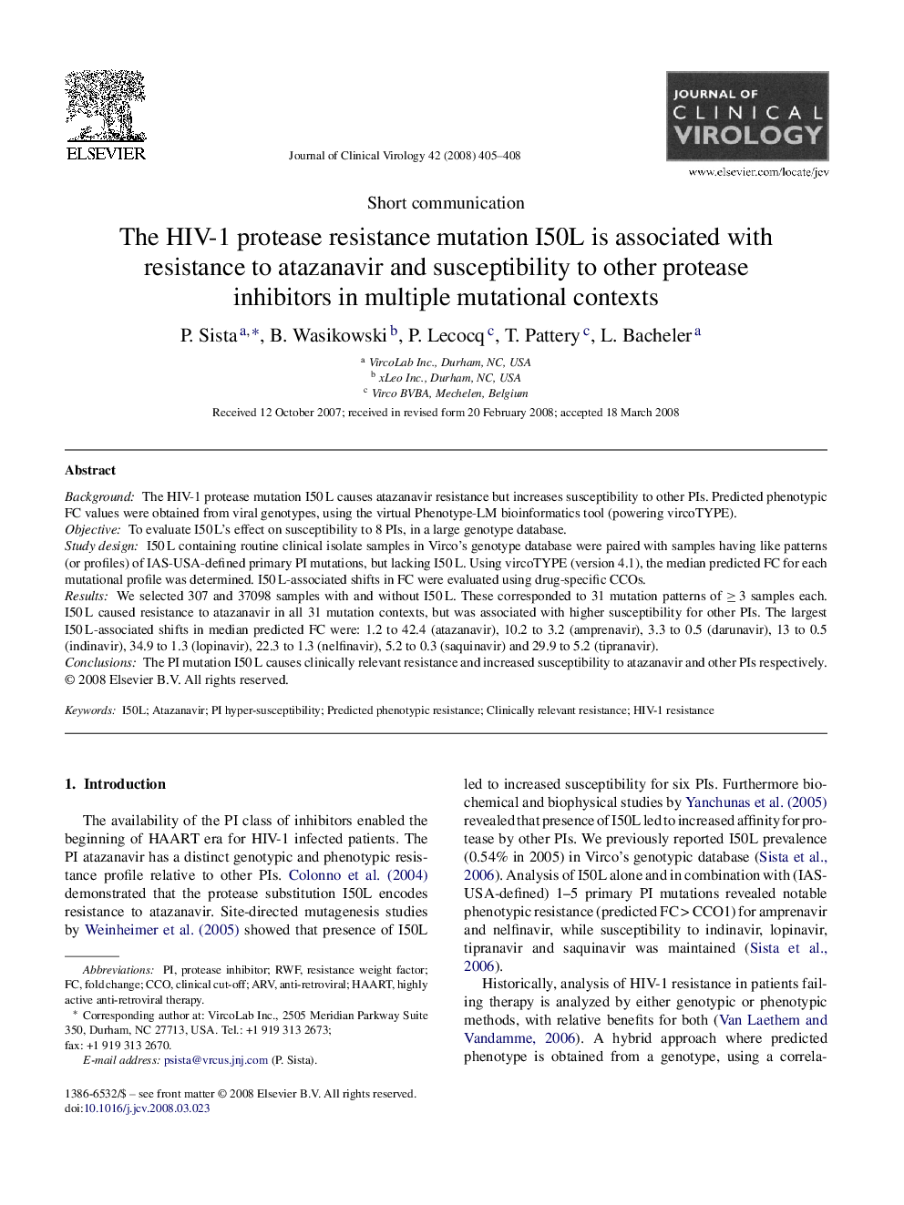 The HIV-1 protease resistance mutation I50L is associated with resistance to atazanavir and susceptibility to other protease inhibitors in multiple mutational contexts