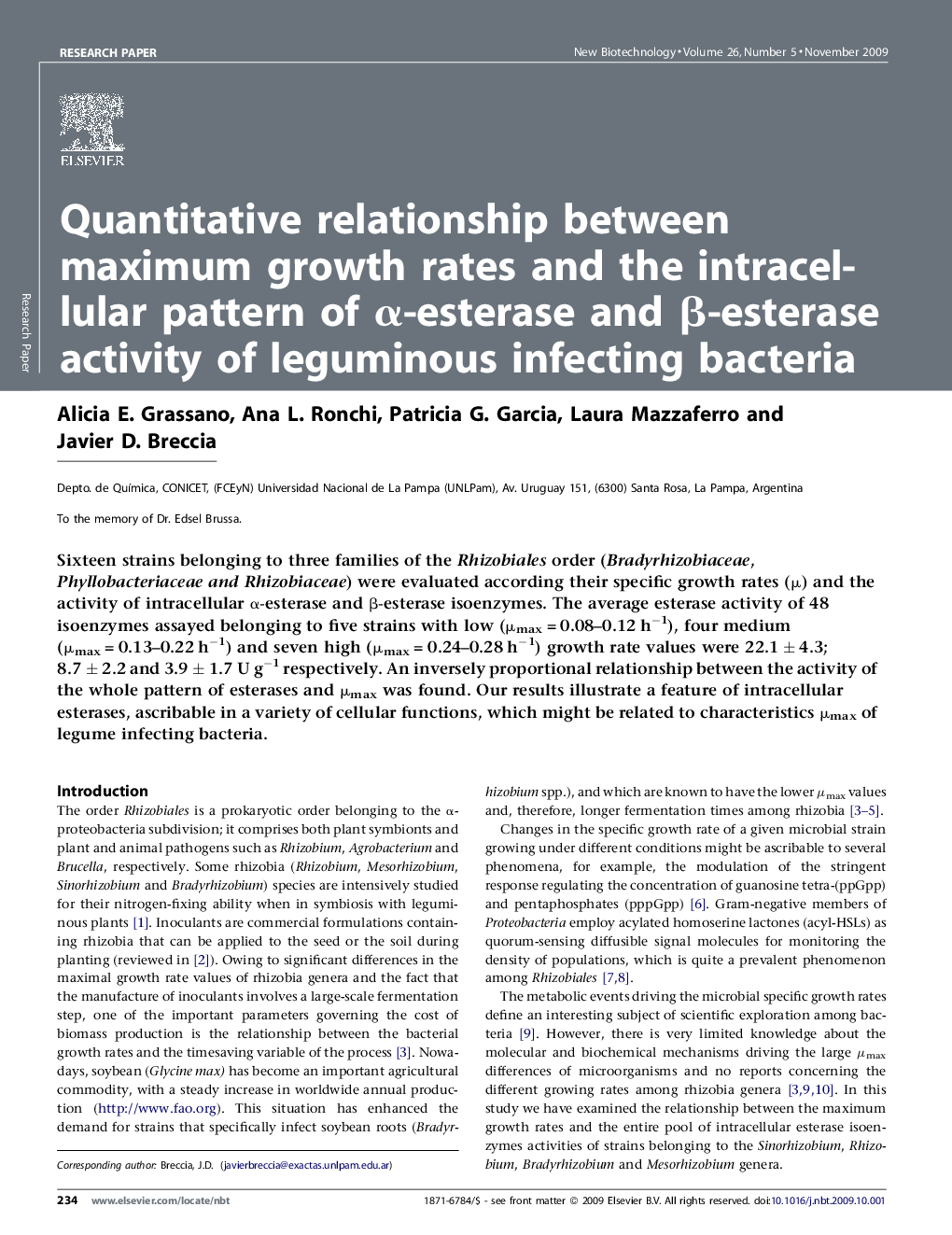 Quantitative relationship between maximum growth rates and the intracellular pattern of α-esterase and β-esterase activity of leguminous infecting bacteria
