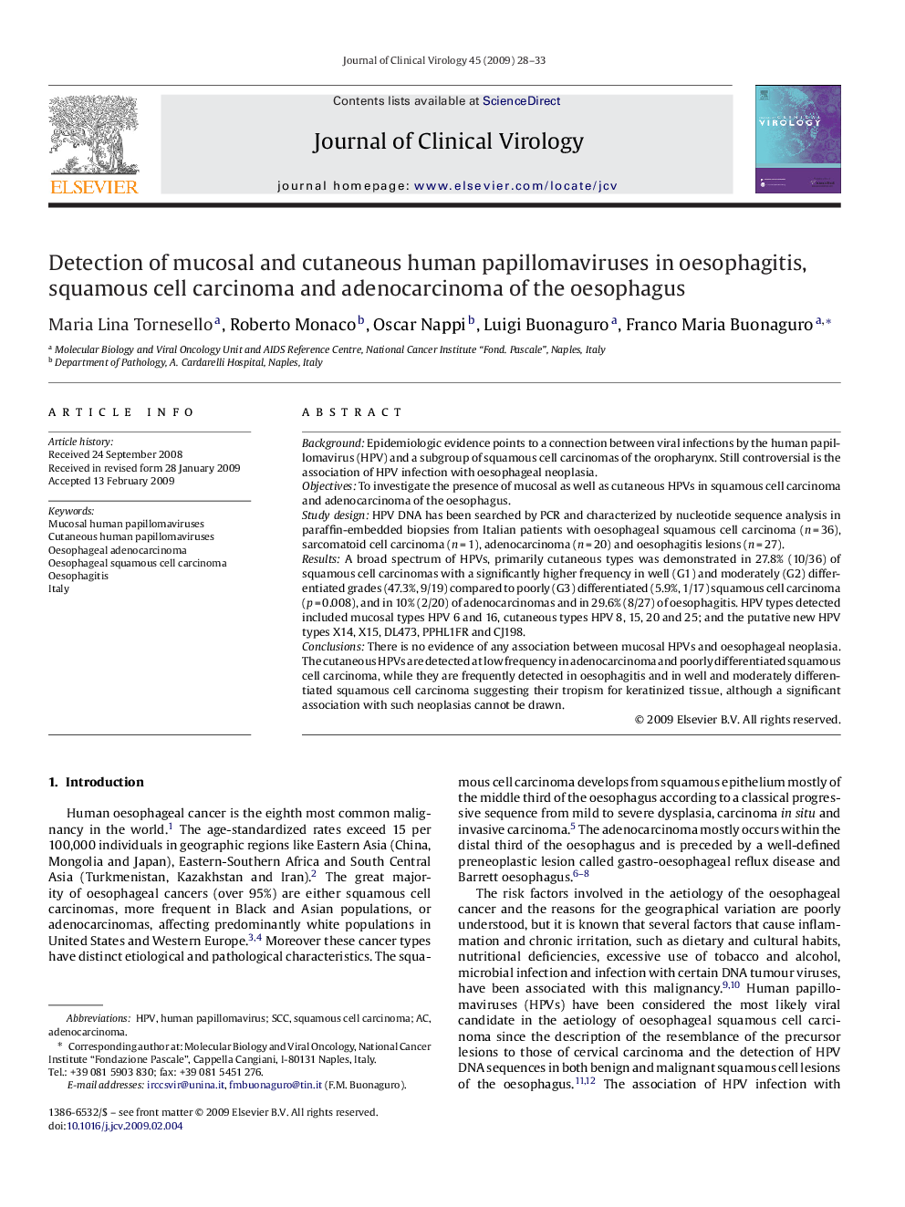 Detection of mucosal and cutaneous human papillomaviruses in oesophagitis, squamous cell carcinoma and adenocarcinoma of the oesophagus