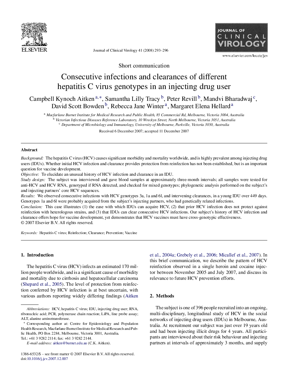 Consecutive infections and clearances of different hepatitis C virus genotypes in an injecting drug user