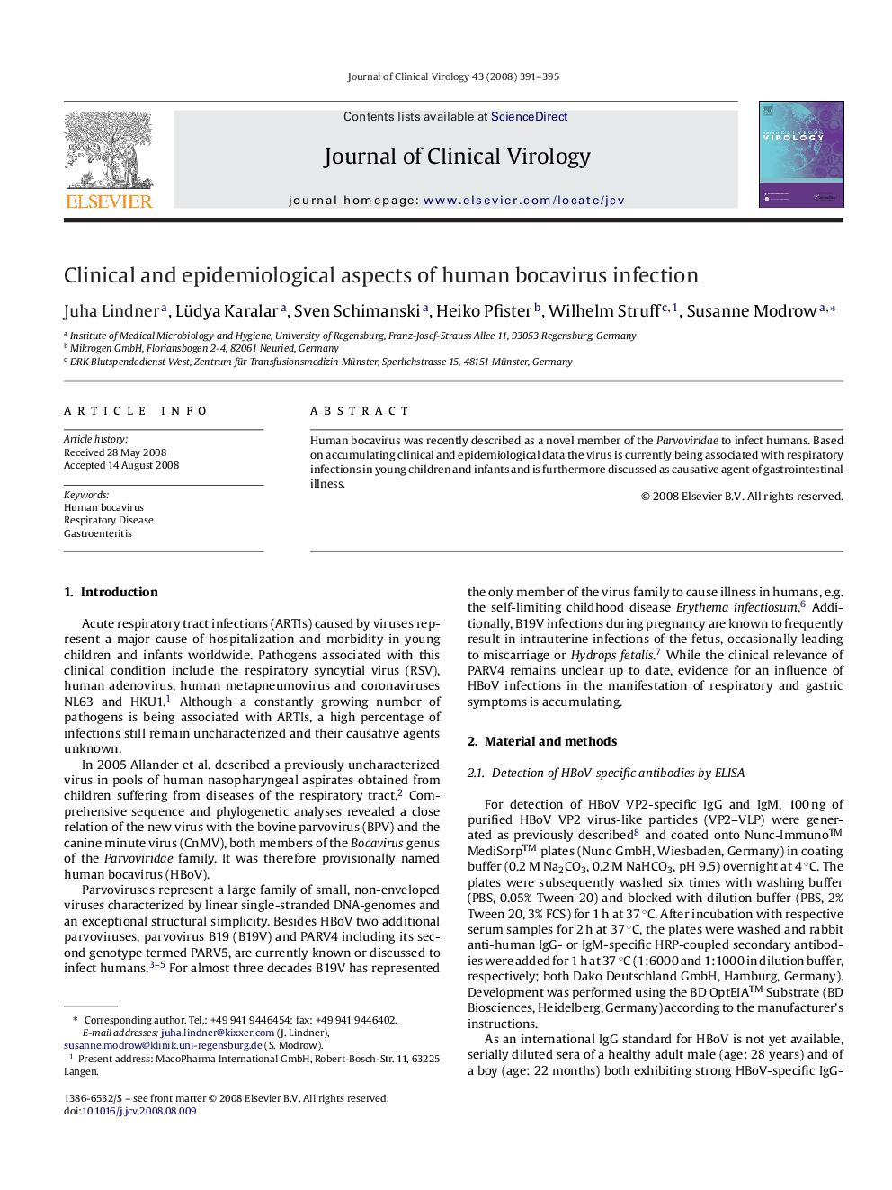 Clinical and epidemiological aspects of human bocavirus infection