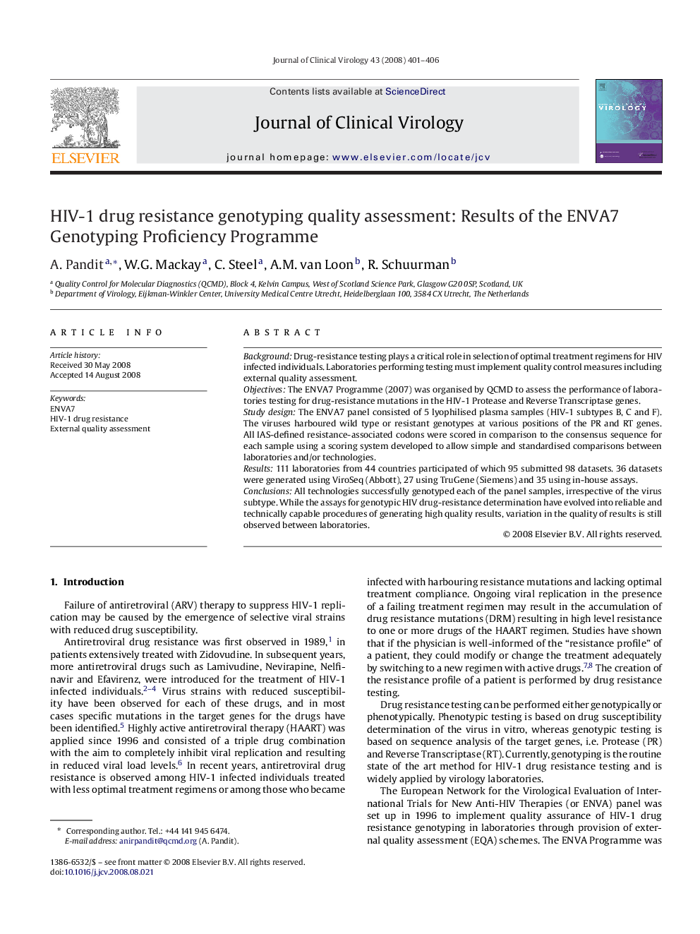 HIV-1 drug resistance genotyping quality assessment: Results of the ENVA7 Genotyping Proficiency Programme