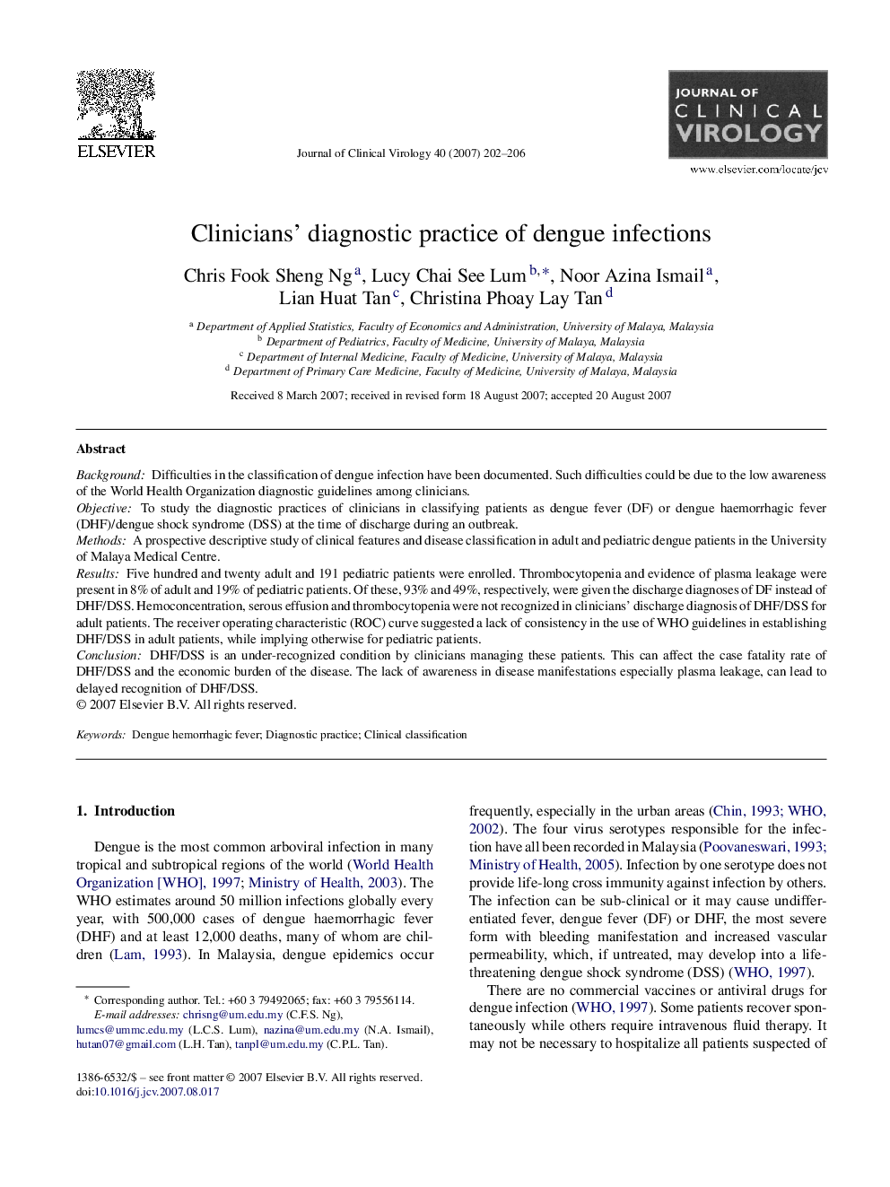 Clinicians’ diagnostic practice of dengue infections