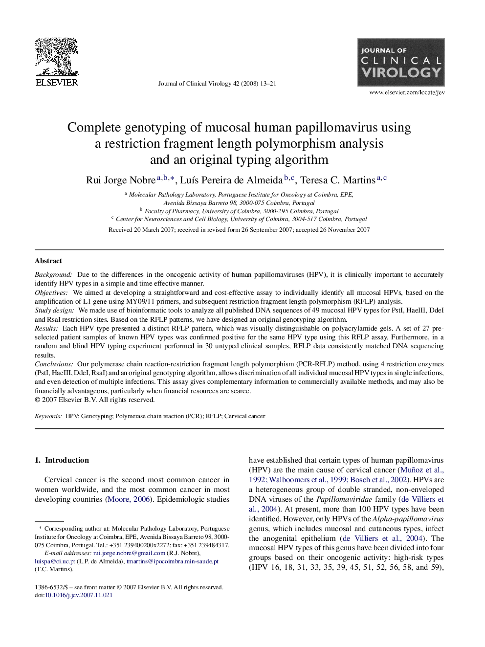 Complete genotyping of mucosal human papillomavirus using a restriction fragment length polymorphism analysis and an original typing algorithm