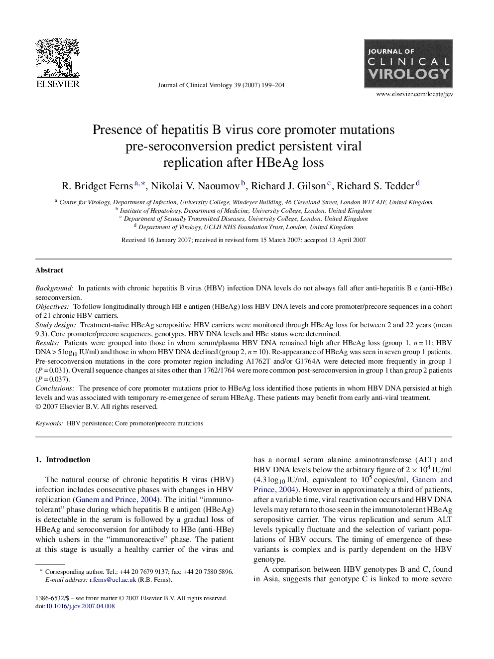 Presence of hepatitis B virus core promoter mutations pre-seroconversion predict persistent viral replication after HBeAg loss
