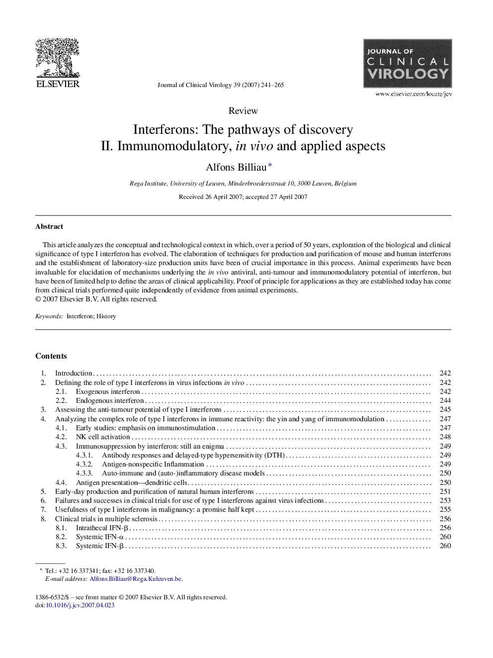 Interferons: The pathways of discovery: II. Immunomodulatory, in vivo and applied aspects