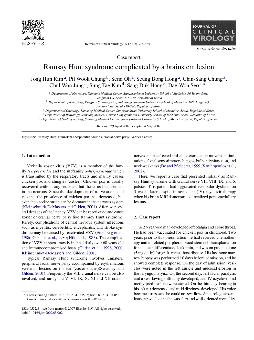 Ramsay Hunt syndrome complicated by a brainstem lesion