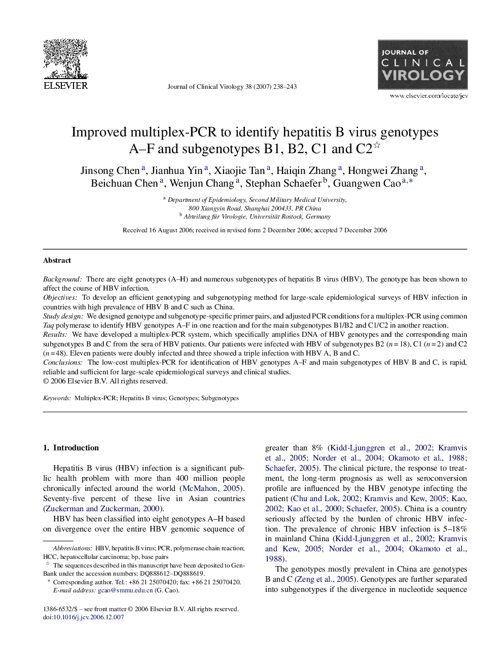 Improved multiplex-PCR to identify hepatitis B virus genotypes A–F and subgenotypes B1, B2, C1 and C2 