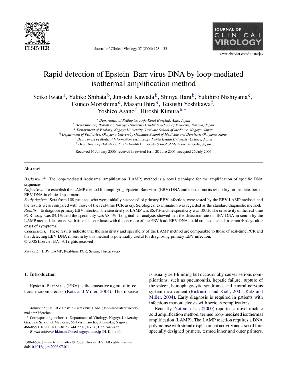 Rapid detection of Epstein–Barr virus DNA by loop-mediated isothermal amplification method