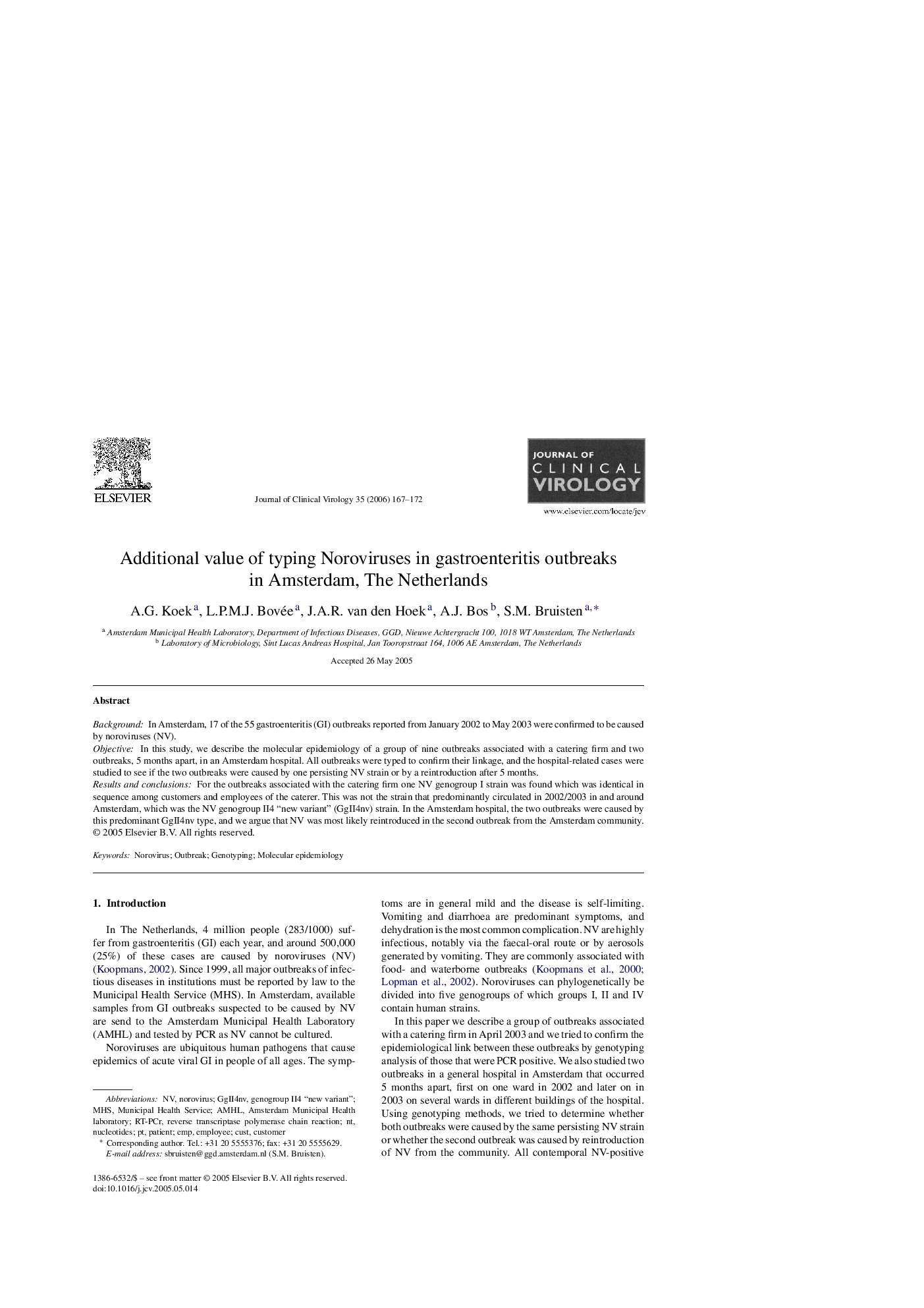 Additional value of typing Noroviruses in gastroenteritis outbreaks in Amsterdam, The Netherlands