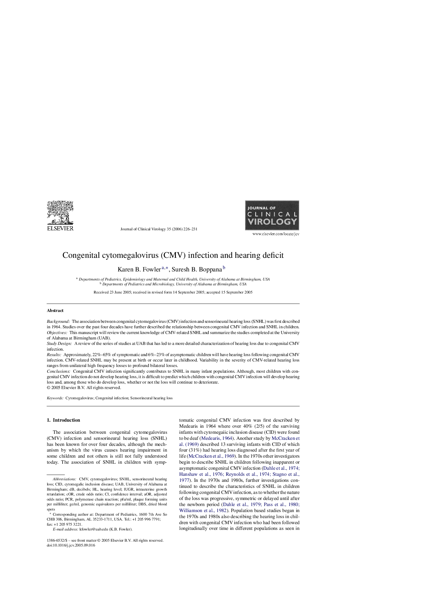 Congenital cytomegalovirus (CMV) infection and hearing deficit