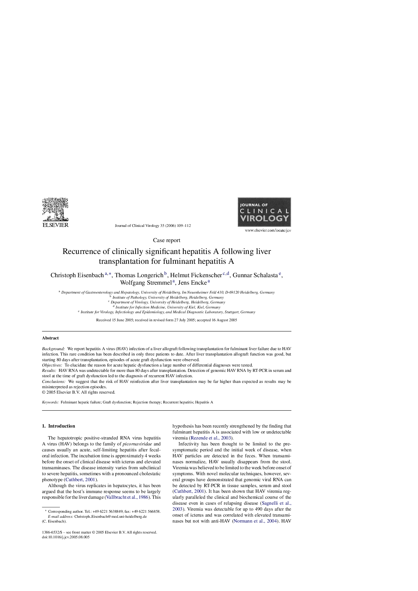 Recurrence of clinically significant hepatitis A following liver transplantation for fulminant hepatitis A