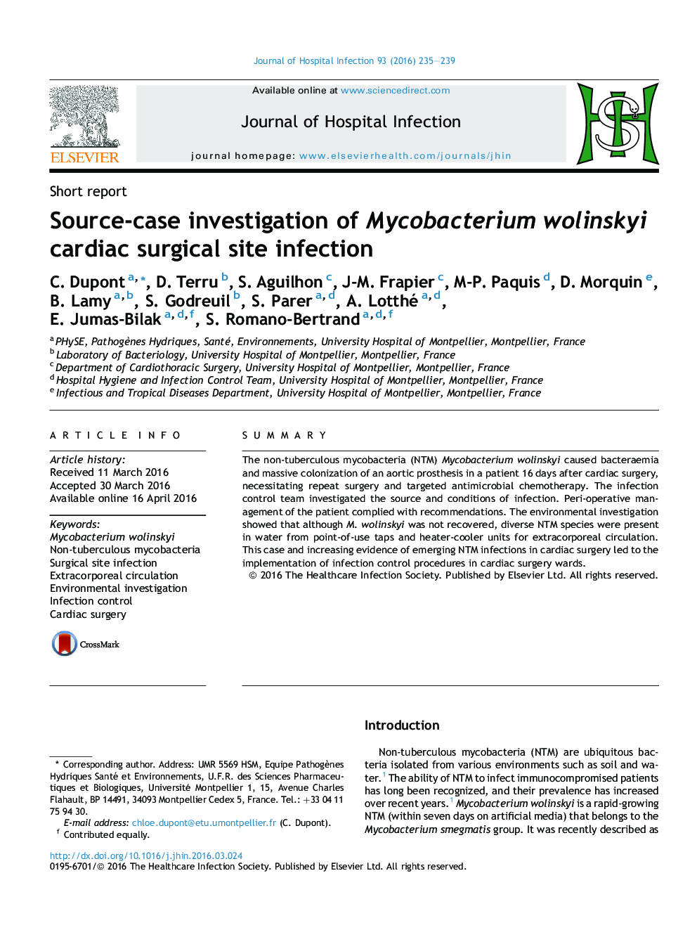 Source-case investigation of Mycobacterium wolinskyi cardiac surgical site infection