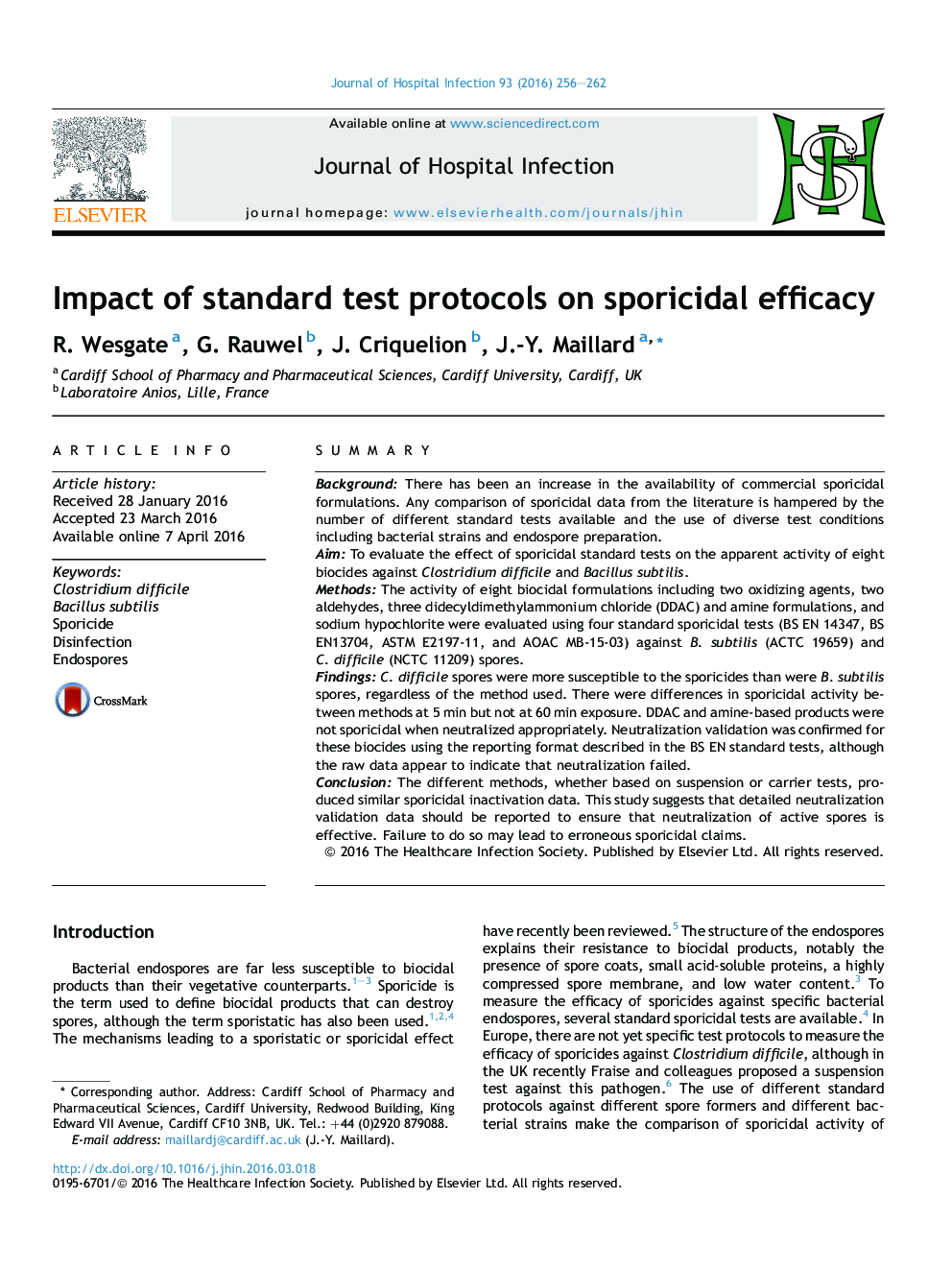 Impact of standard test protocols on sporicidal efficacy