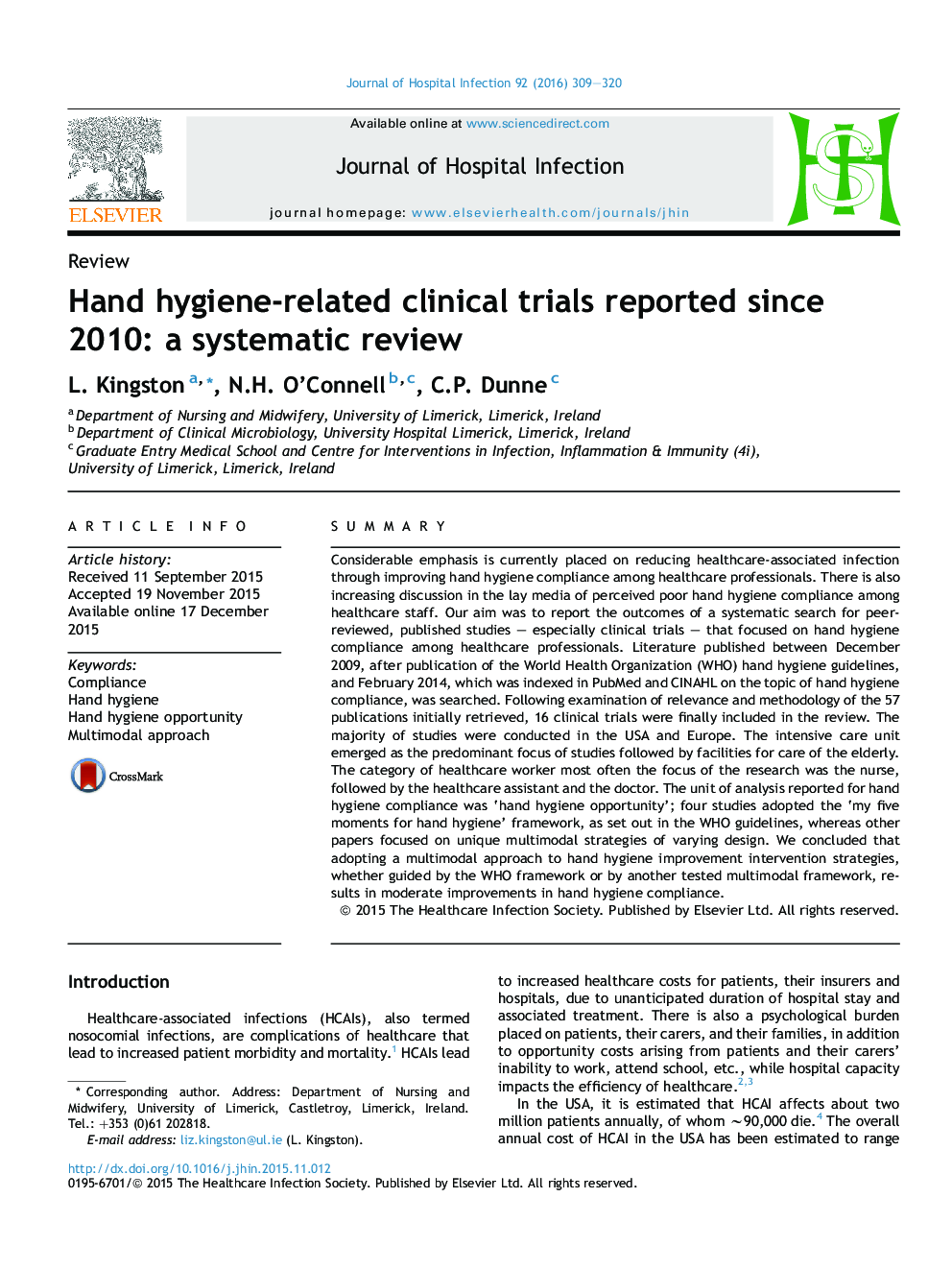 Hand hygiene-related clinical trials reported since 2010: a systematic review