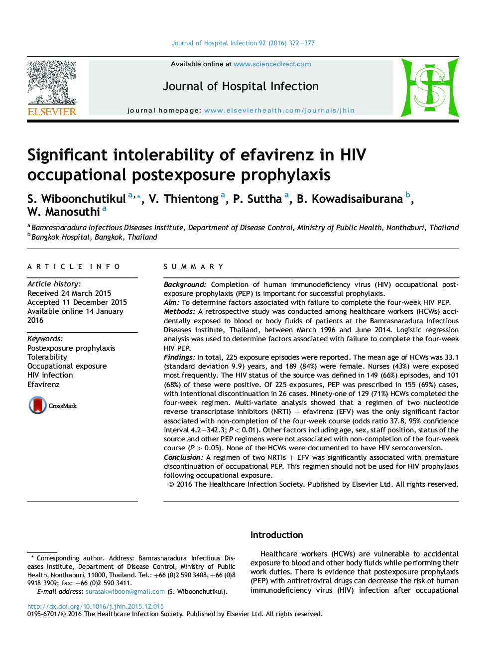 Significant intolerability of efavirenz in HIV occupational postexposure prophylaxis