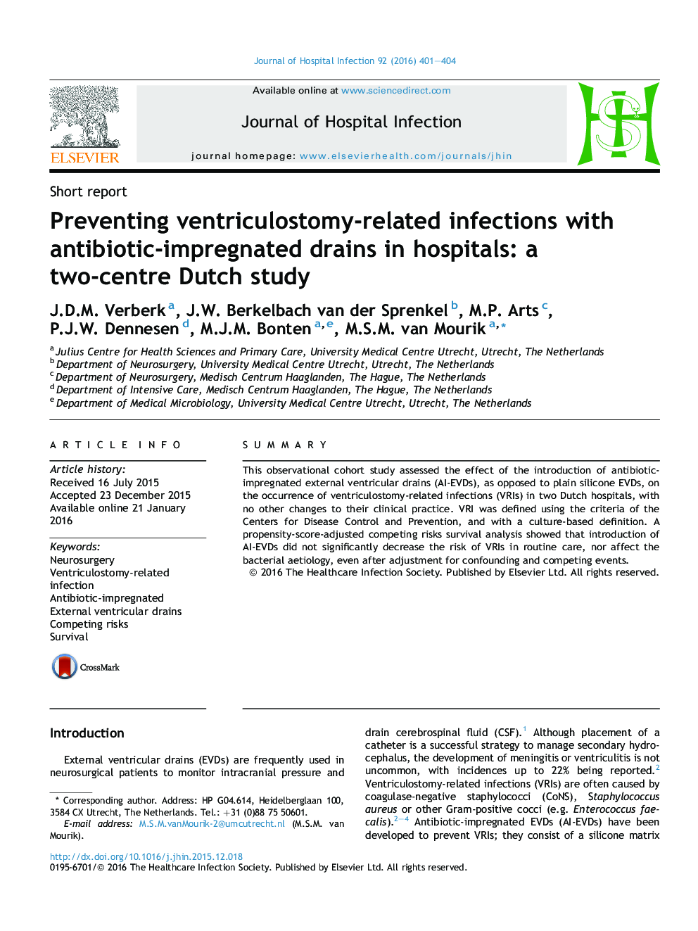 Preventing ventriculostomy-related infections with antibiotic-impregnated drains in hospitals: a two-centre Dutch study