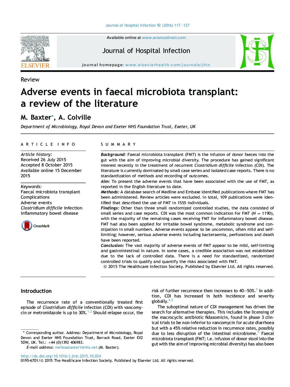 Adverse events in faecal microbiota transplant: a review of the literature