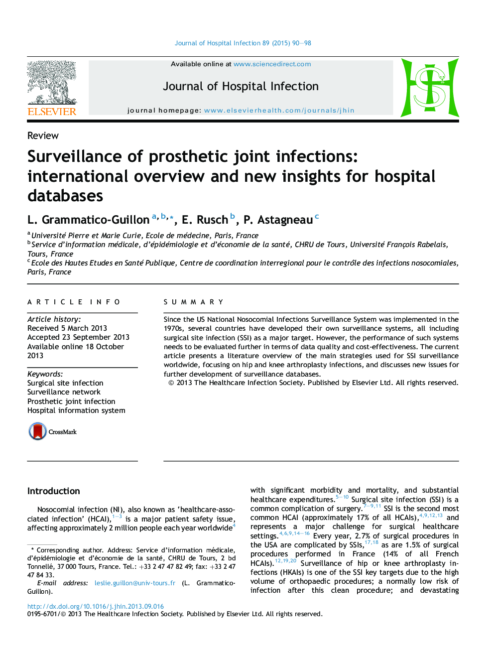 نظارت بر عفونت های مفاصل پروتز: مرور بین المللی و بینش جدید برای پایگاه های بیمارستان 