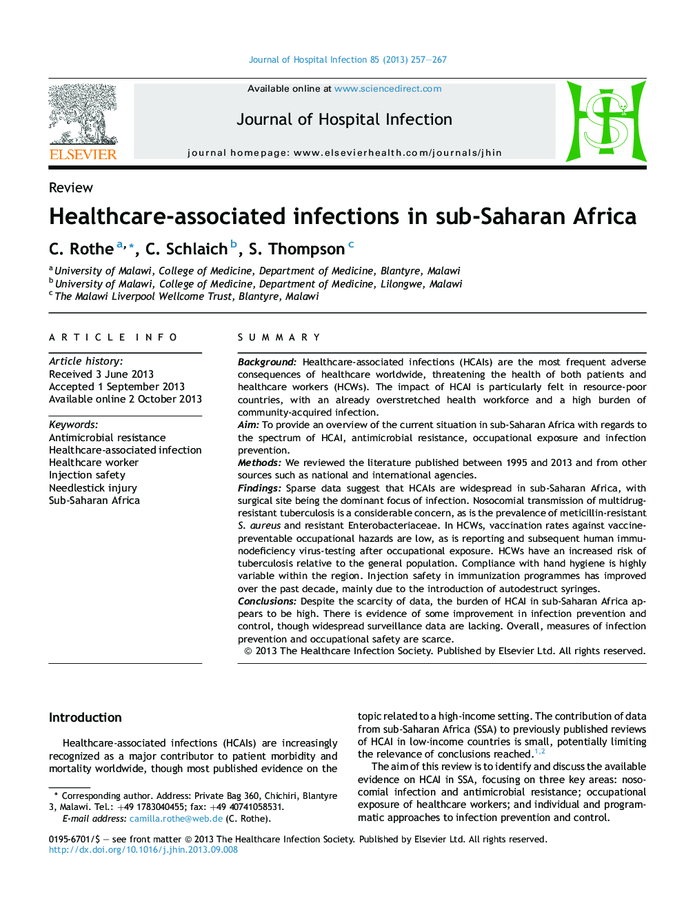 Healthcare-associated infections in sub-Saharan Africa