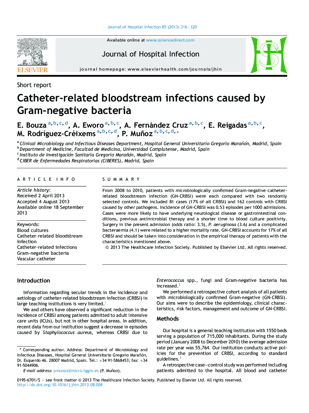 Catheter-related bloodstream infections caused by Gram-negative bacteria