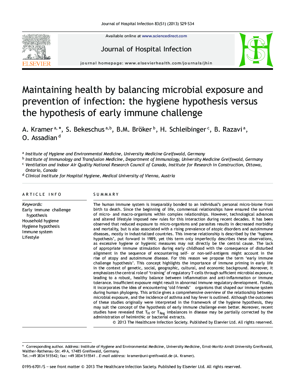 Maintaining health by balancing microbial exposure and prevention of infection: the hygiene hypothesis versus the hypothesis of early immune challenge