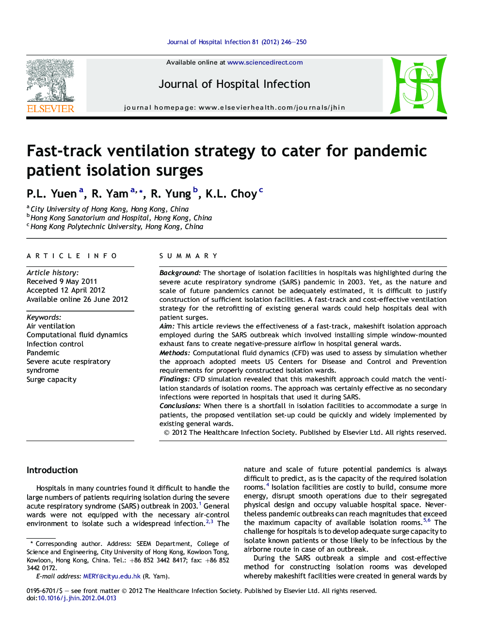 Fast-track ventilation strategy to cater for pandemic patient isolation surges