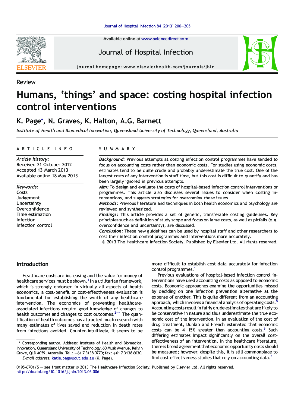 Humans, ‘things’ and space: costing hospital infection control interventions