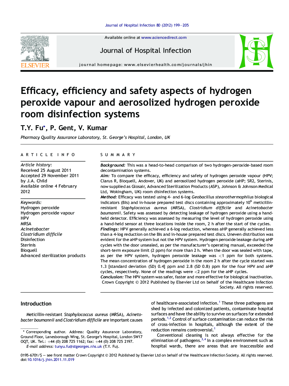 Efficacy, efficiency and safety aspects of hydrogen peroxide vapour and aerosolized hydrogen peroxide room disinfection systems