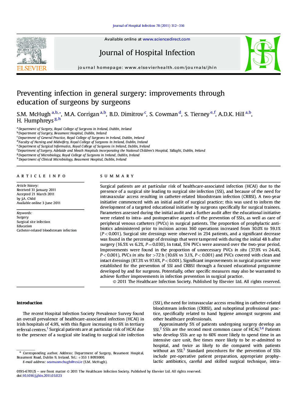 Preventing infection in general surgery: improvements through education of surgeons by surgeons