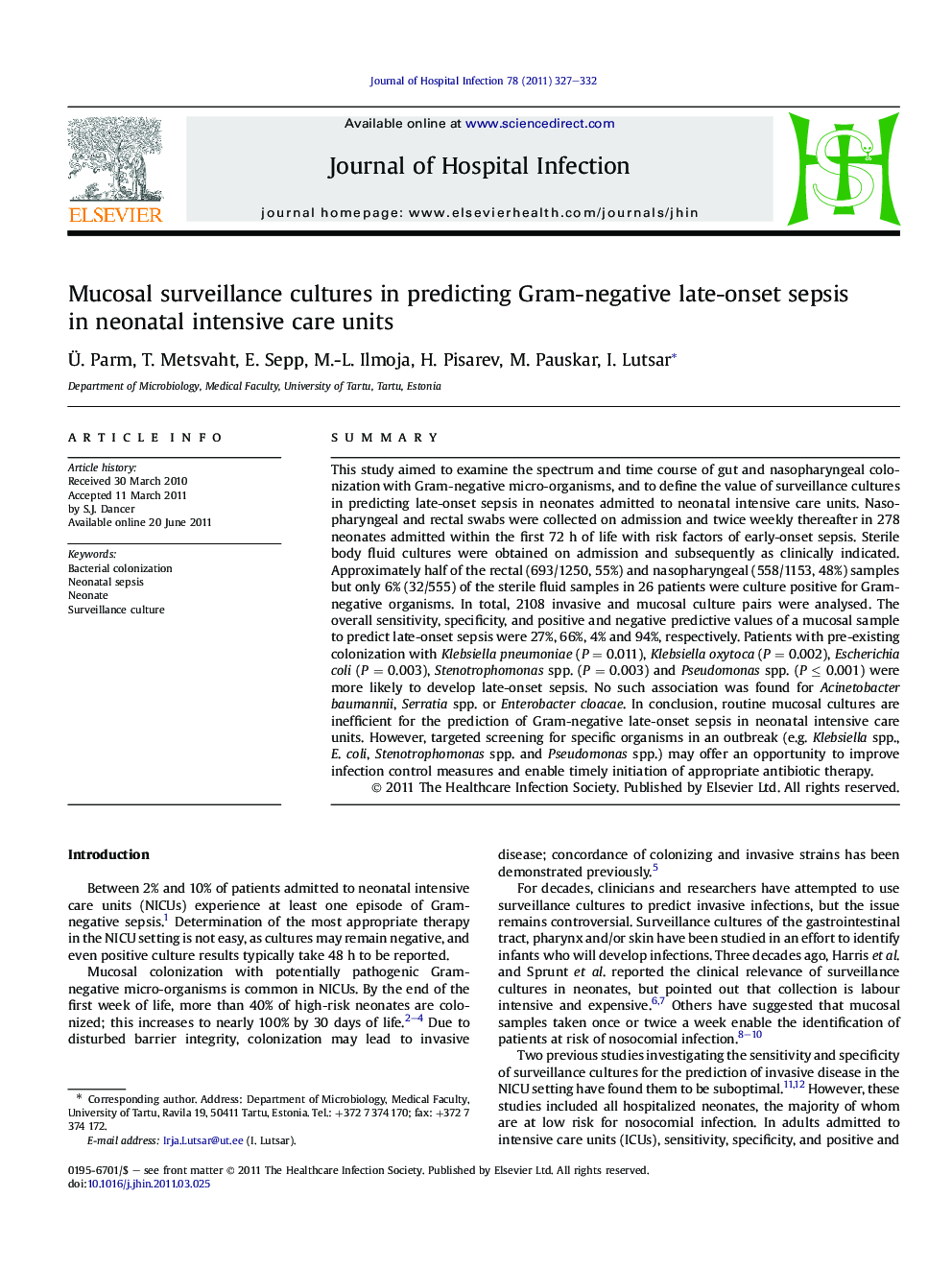 Mucosal surveillance cultures in predicting Gram-negative late-onset sepsis in neonatal intensive care units