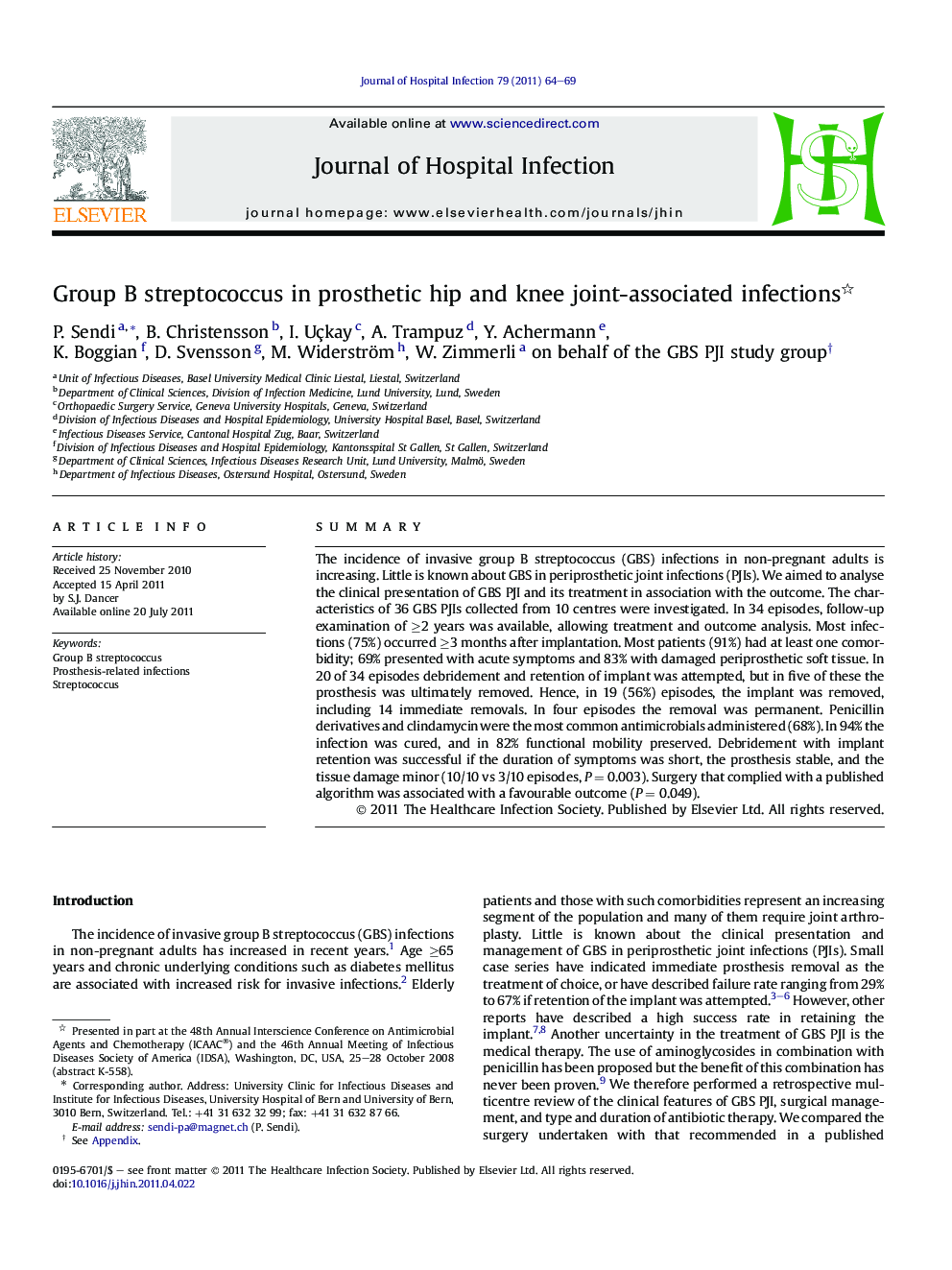 Group B streptococcus in prosthetic hip and knee joint-associated infections 