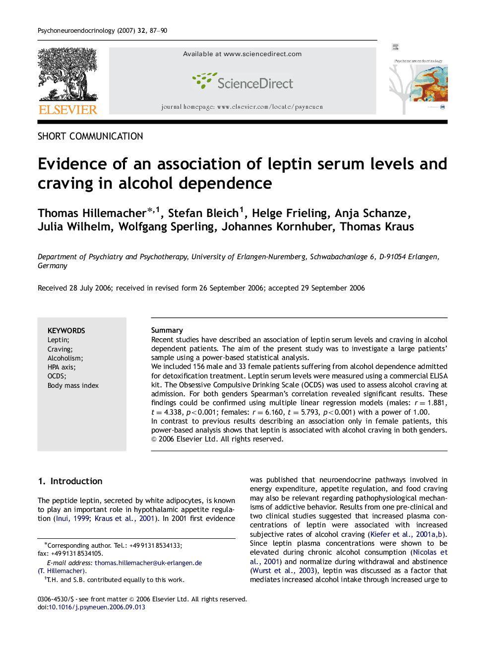 Evidence of an association of leptin serum levels and craving in alcohol dependence