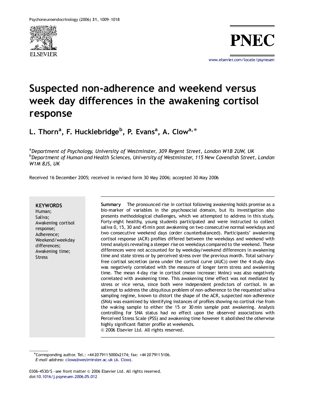 Suspected non-adherence and weekend versus week day differences in the awakening cortisol response