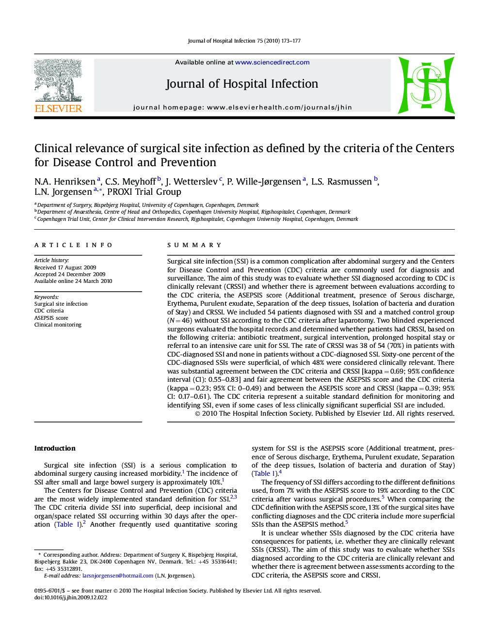 Clinical relevance of surgical site infection as defined by the criteria of the Centers for Disease Control and Prevention