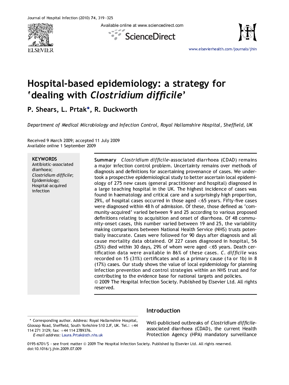 Hospital-based epidemiology: a strategy for ‘dealing with Clostridium difficile’