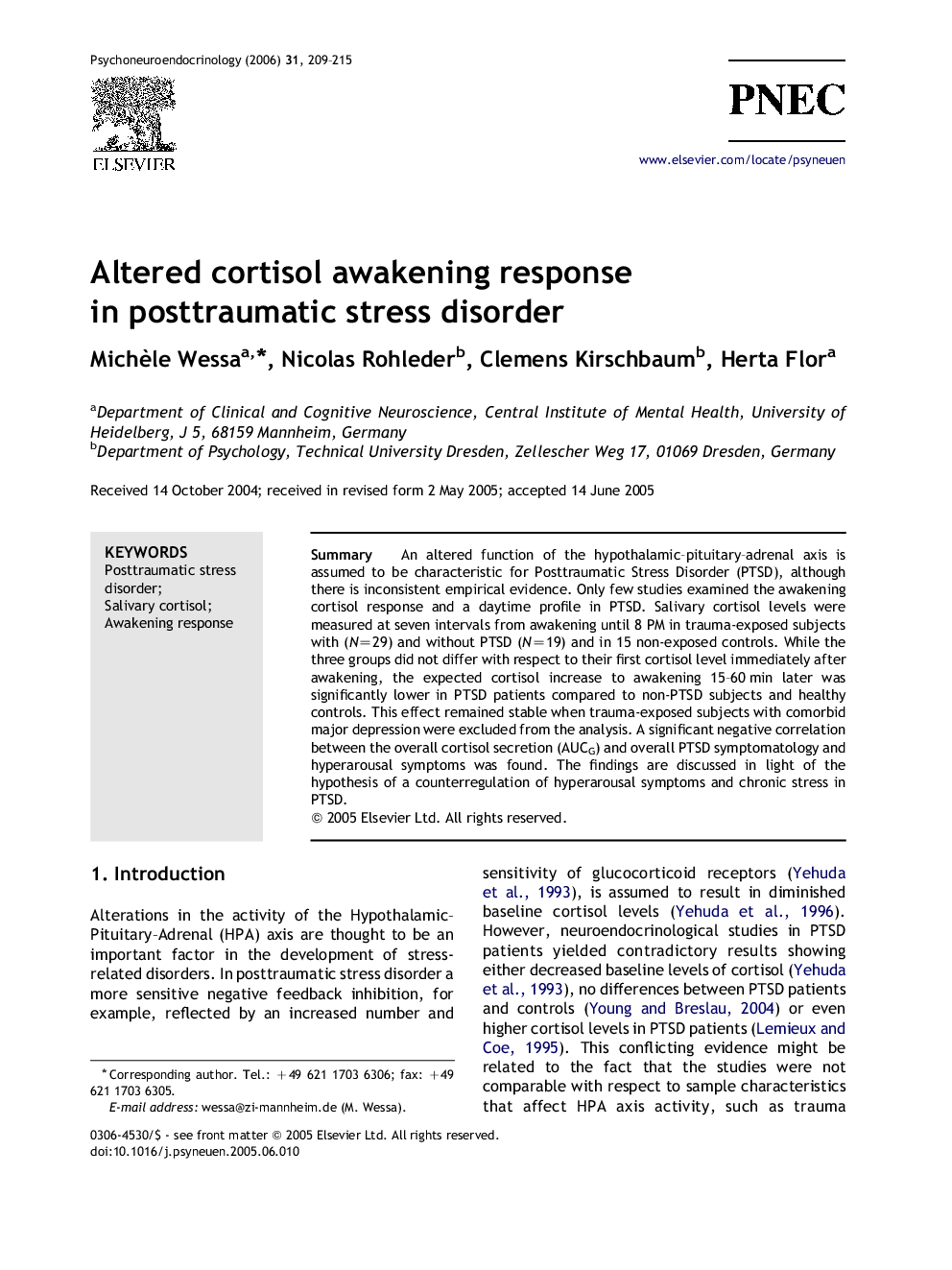 Altered cortisol awakening response in posttraumatic stress disorder