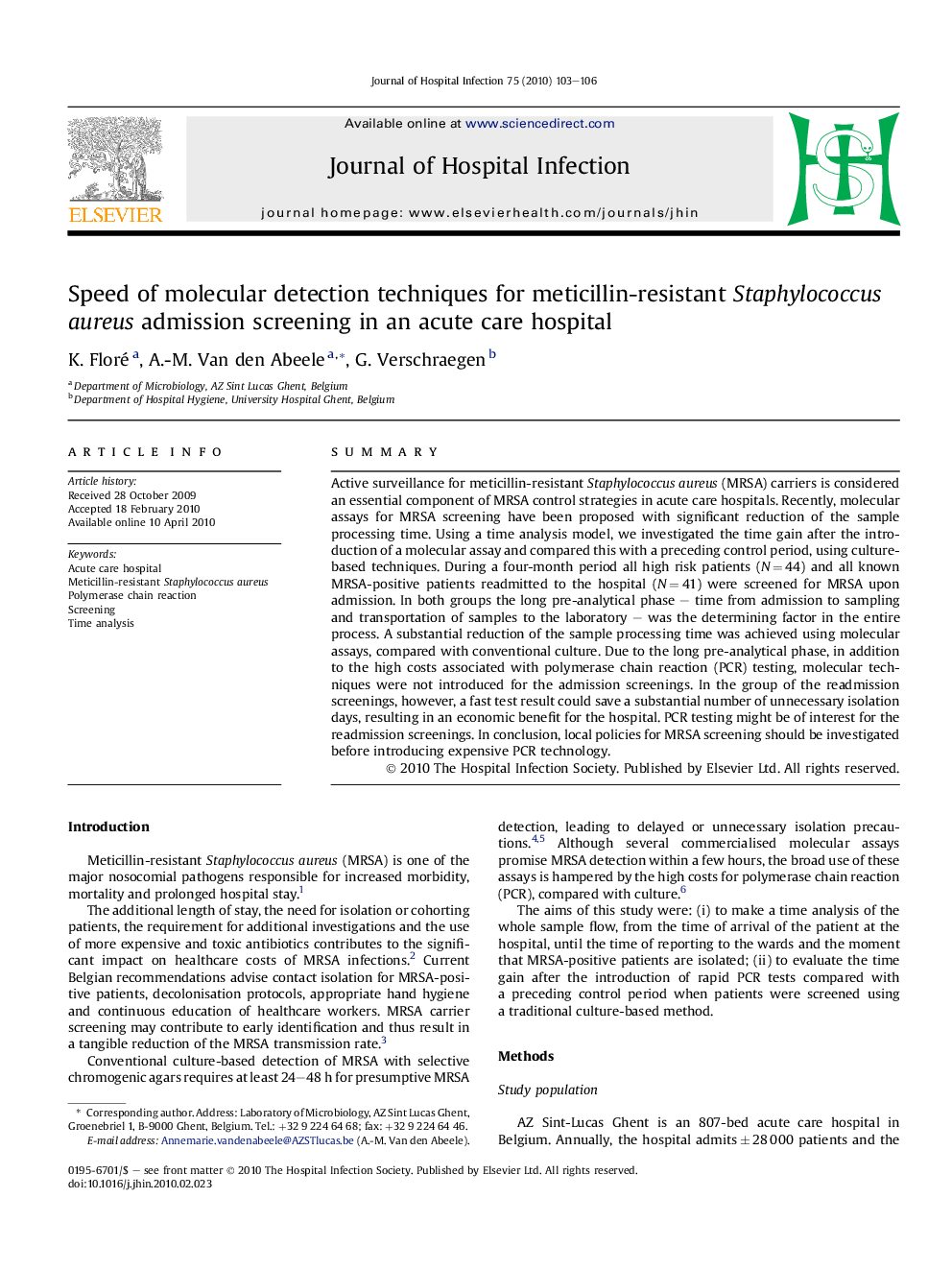 Speed of molecular detection techniques for meticillin-resistant Staphylococcus aureus admission screening in an acute care hospital