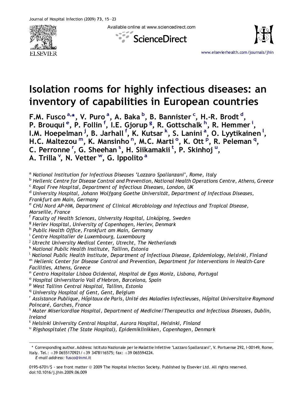 Isolation rooms for highly infectious diseases: an inventory of capabilities in European countries