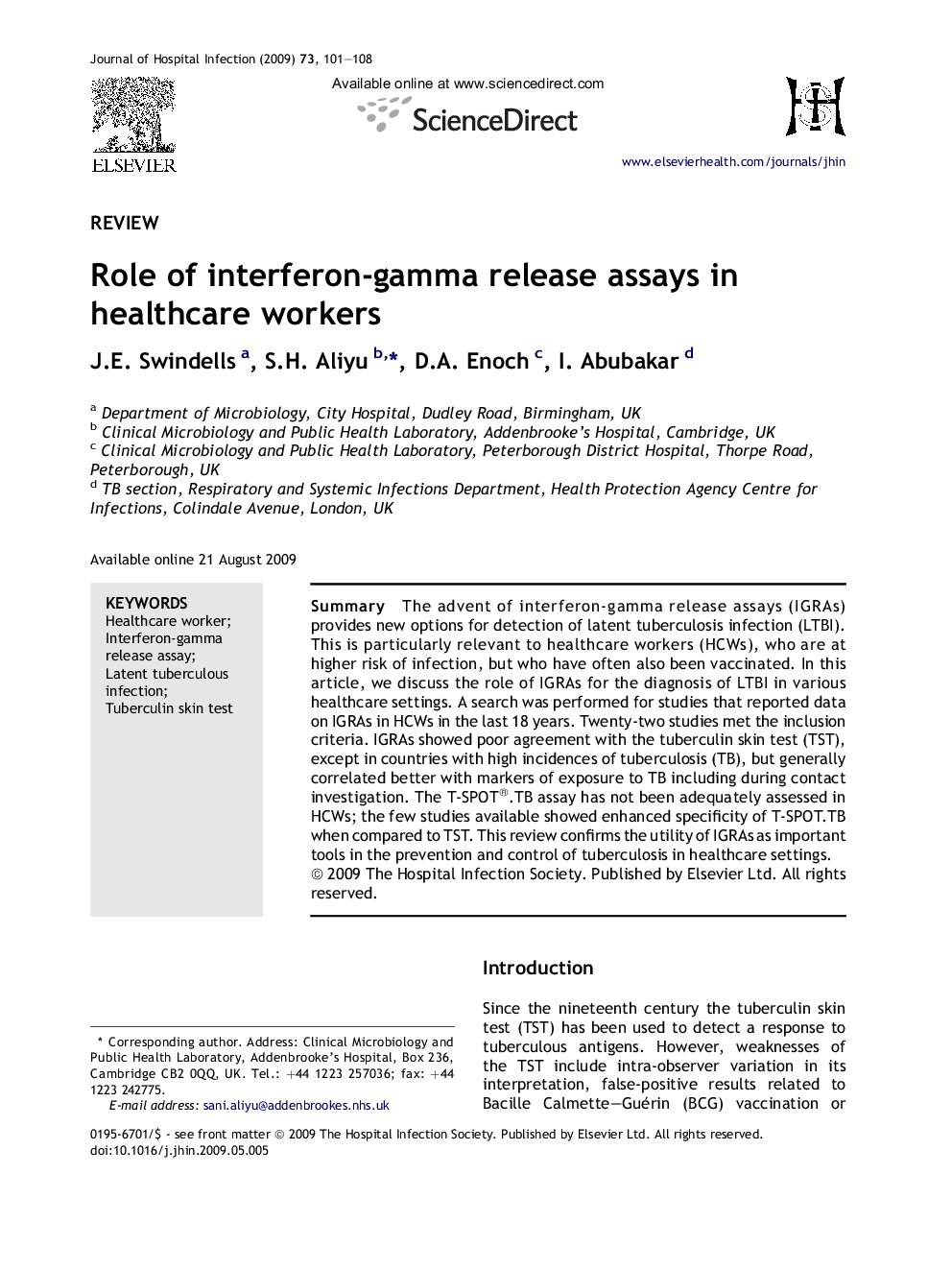 Role of interferon-gamma release assays in healthcare workers