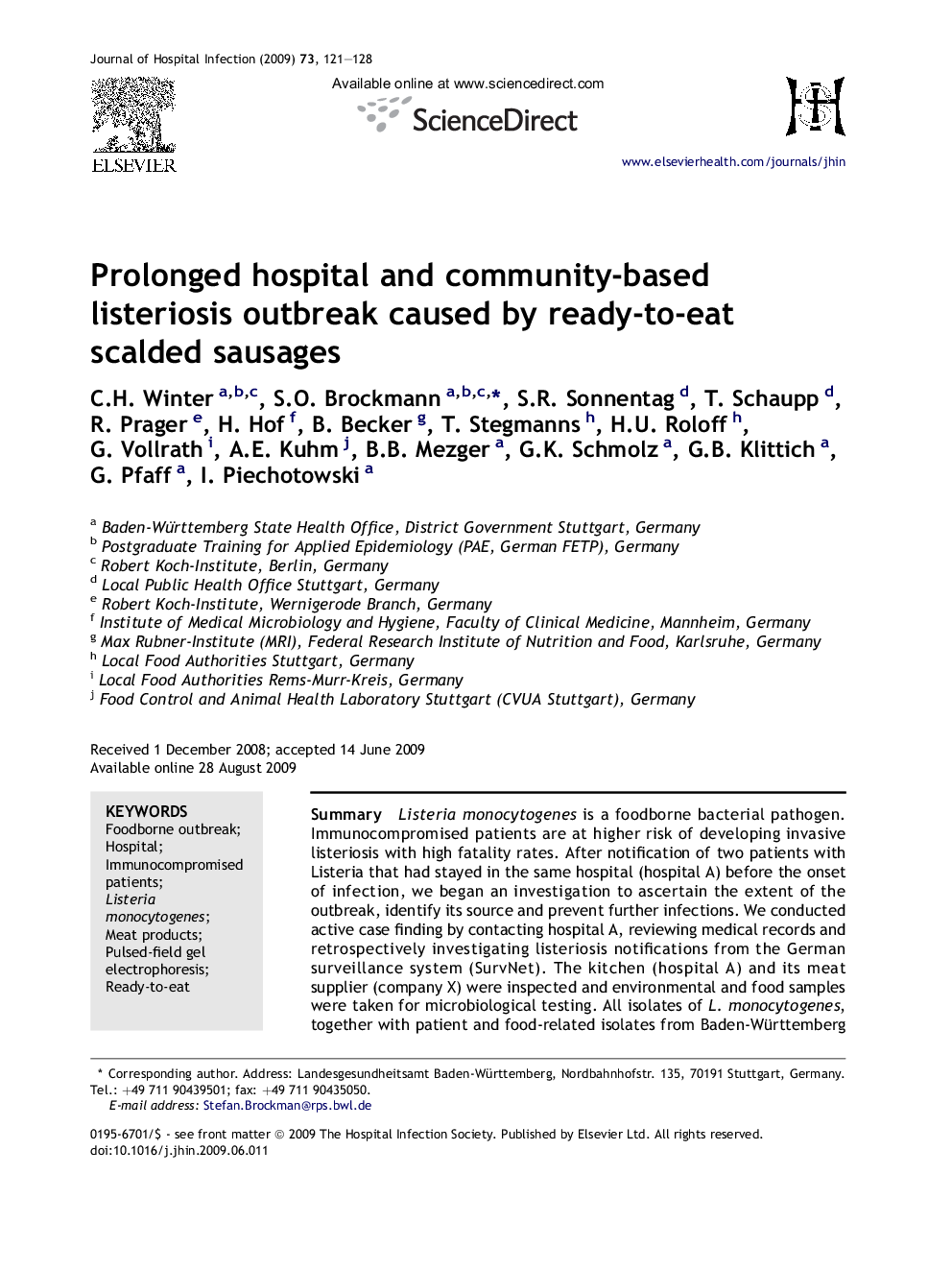 Prolonged hospital and community-based listeriosis outbreak caused by ready-to-eat scalded sausages