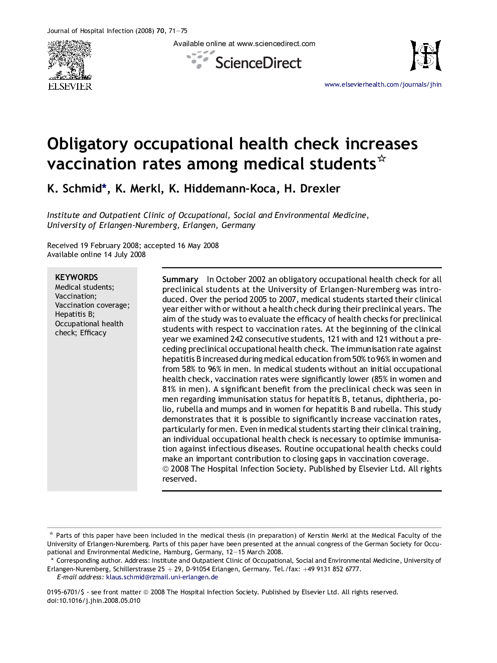 Obligatory occupational health check increases vaccination rates among medical students 