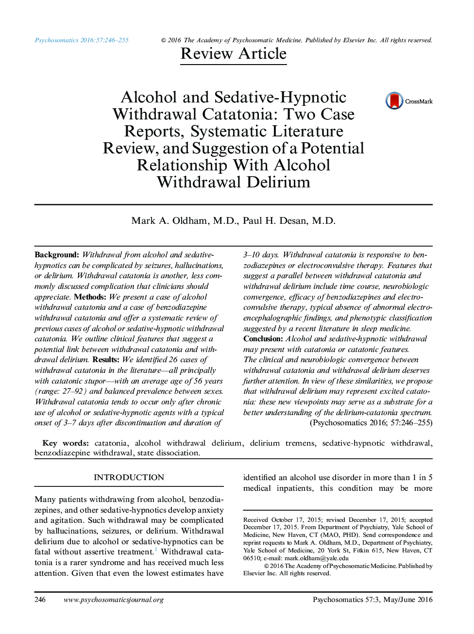 Alcohol and Sedative-Hypnotic Withdrawal Catatonia: Two Case Reports, Systematic Literature Review, and Suggestion of a Potential Relationship With Alcohol Withdrawal Delirium